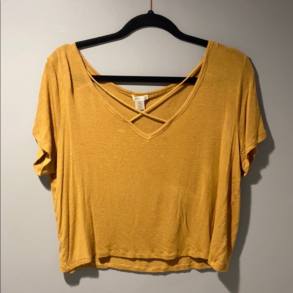 Yellow, criss cross crop top